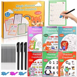 lot 14452 image: Magic Grooved Practice Copybook for Kids 3-8 - 6 Reusable Handwriting Practice Books with Pens  Letter & Number Tracing, Math & Drawing  Preschool & Kindergarten Workbook Set
