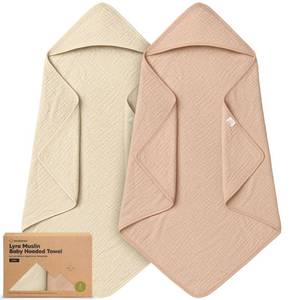 lot 14456 image: KeaBabies Muslin Hooded Baby Towels for Newborn Girls, Boys - 2-Pack, 30x30 Organic Cotton Baby Bath Towels Hooded, Soft Absorbent, Toddlers, Kids, Infant, Newborn Bath Essentials (Almond, Petite)