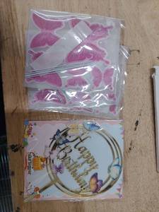 lot 14478 image: Birthday Cake Decorating Kit with Pink Butterfly Toppers
