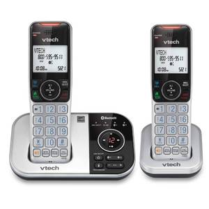 lot 14492 image: VTech VS112-2 DECT 6.0 Bluetooth 2 Handset Cordless Phone for Home with Answering Machine, Call Blocking, Caller ID, Intercom and Connect to Cell (Silver & Black)
