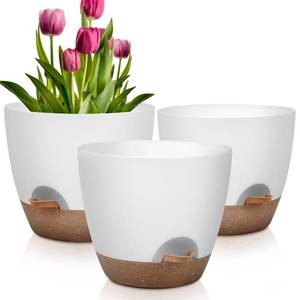 lot 19379 image: Plant Pots 12109 Inch Self Watering Pots, Set of 3 Plastic Planters with Drainage Holes and Saucers,Plastic Flower Pots,Nursery Planting Pot for Indoor Out Door Plants(White)