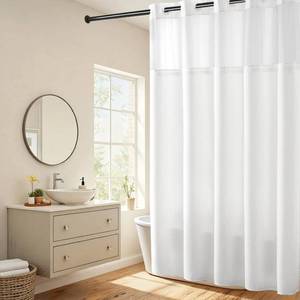 lot 19387 image: River Dream Extra Long Shower Curtains No Hooks Waffle Weave Shower Curtain with Snap in Liner - 71W x 86H,Hotel Grade,Spa Like Bath Curtain,White