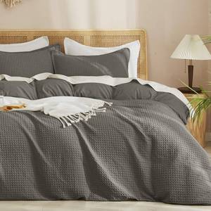 lot 19404 image: PHF Waffle Weave Duvet Cover Set King Size, No Snagging Ultra Soft Luxury Textured Breathable Comforter Cover for All Season 3pcs, Durable Bedding Duvet Set with 2 Pillow Shams, 104x90, Grey
