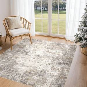 lot 19407 image: UERMEI Square Area Rugs  Washable 5x5 Neutral Modern Abstract Carpet for Living Room Bedroom - Soft Floor Mat with Non Slip Backing for Kitchen Nursery Dorms Farmhouse Home Decor - Brown Grey