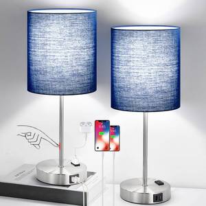 lot 19410 image: Set of 2 Touch Control Table Lamps with 2 USB & AC Outlet, 3-Way Dimmable Bedside Nightstand Lamps for Bedroom Living Room Nursery, 800 Lumens 5000K Daylight Bulbs Included