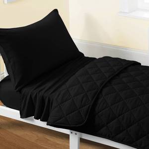 lot 19421 image: FLXXIE Toddler Bedding Set - 4 Piece Microfiber Crib Sheet Set, Crib Bedding Set Includes Quilted Comforter, Flat Top Sheet, Fitted Sheet, Envelope Pillow Case for Boys and Girls, Black