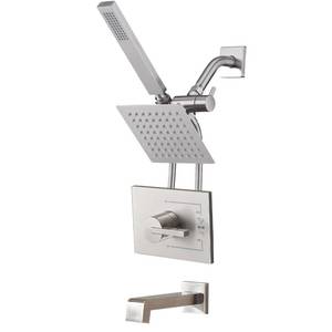 lot 19427 image: Tub and Shower Faucet Set Dual Shower Heads with Handheld Spray Combo and Tub Spout, All Metal Dual Shower Head Combo and 3-Way Diverter,Tub Faucet Brushed Nickel