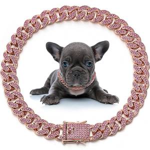 lot 20006 image: LEIFIDE Dog Chain Collar Diamond Link Puppy Collar 12 mm Wide Dog Necklace Metal Cat Chain Pet Crystal Necklace Jewelry Accessories for Small Medium Large Pet(16 Inch,Rose Gold, Pink)