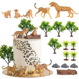 lot 20007 image: Simgoing 17 Pcs Cheetah Cake Toppers Safari Animals Cake Decorations Include Cheetah Leopard Figurines Leaf Stone and Tree Stump Safari Leopard Themed Decor for Birthday Party Baby Shower Supplies