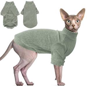 lot 20008 image: Idepet Sphynx Hairless Cats Sweater Shirt Kitten Soft Puppy Clothes Pullover Cute Cat Pajamas Jumpsuit Cotton Apparel Pet Winter Turtleneck for Cats and Teacup Chihuahua Small Dogs(Green,M)