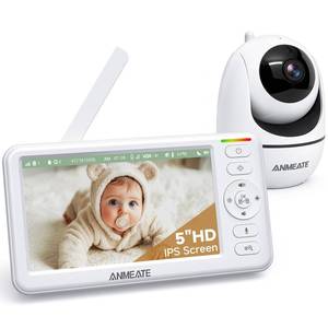 lot 20014 image: ANMEATE 5 HD Video Baby Monitor with Camera and Audio - No WiFi, 48H Battery Life,720P Remote Pan Tilt Zoom, Two-Way Talk, Night Vision, Thermal Room Monitor, Lullabies & White Noise, 1000ft Range