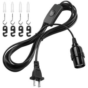 lot 20015 image: DiCUNO Extension Hanging Lantern Cord Cable, E26 Pendant Light Lamp Socket, On-Off Switch Close to Polarized Plug, 13 Feet, Medium Base for Grow, Plant, Ceiling Lights Fixture, Black, 1 Pack