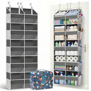lot 20404 image: Dual Column Over the Door Organizer with Toiletry Bag - 5 Self Hanging Organizer with 10 Compartments - Heavy Duty Behind the Door Storage for Bedroom, Bathroom, Pantry, Nursery (Grey)