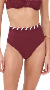 lot 20459 image: SIMKHAI Womens Milou High Waisted Bikini Bottoms, Oxblood Multi, M