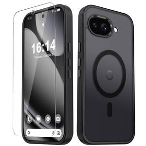 lot 20481 image: for Google Pixel 10a Case, Matte Magnetic Phone Cover with 1 Screen Protector Support for MagSafe Shockproof Military Grade Protection Translucent Frosted Back, Black