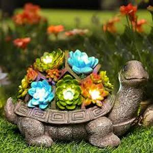 lot 11055 image: Solar Powered LED Turtle Garden Statue with Succulent Decorations