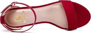 lot 11075 image: Fran Willor Red Suede Heeled Sandals Size 6.5 (Used)
