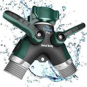 lot 11081 image: Metal Garden Hose Splitter with Dual Shut-off Valves