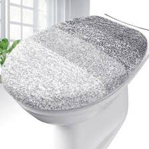 lot 20429 image: OLANLY Soft Microfiber Bathroom Toilet Lid Cover, Machine Washable Cover 17.5x15, Rubber Backing, Light Gray