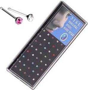 lot 20484 image: 316L Steel Nose Stud Set with Colored Crystals