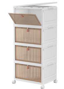 lot 13137 image: 4 Tier Stackable Storage Bins with Lids, 28Qt Plastic Storage Containers with Magnetic Doors & Wheels, Convenient Storage Bins Closet Organizers,