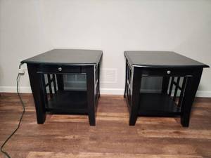lot 102 image: Black Wood End Tables with Storage