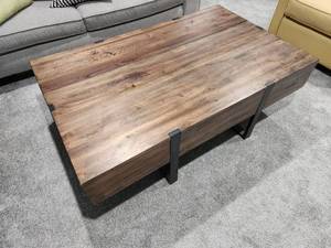 lot 113 image: Rustic Wood Coffee Table with Metal Base