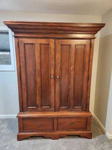 lot 114 image: Large Solid Wood Entertainment CenterArmoire with Drawers Country Living Lane&nbsp