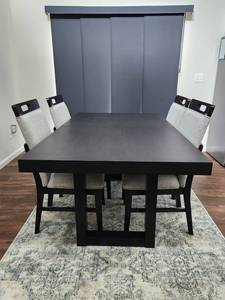 lot 115 image: Modern Black Wood Dining Table Set with 4 Upholstered Chairs