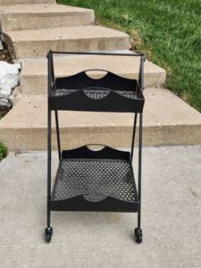 lot 122 image: Black Metal Rolling Utility Cart with Handle and Wheels