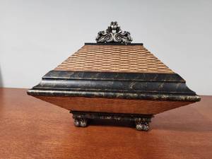 lot 201 image: Decorative Wooden Jewelry Box with Ornate Metal Accent
