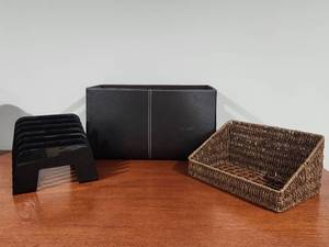 lot 204 image: Office Desktop Organizer Set with File Sorter and Wicker Basket