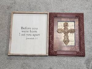 lot 216 image: Religious Cross Wall Art with Ornate Frame Set