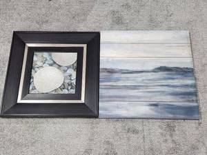lot 218 image: Coastal Beach Art Collection with Sand Dollar Photography and Ocean Landscape Painting
