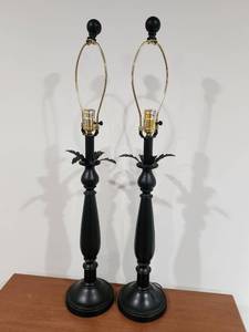lot 224 image: Black Metal Table Lamps with Decorative Leaf Detail