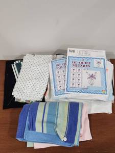 lot 238 image: Quilting Fabric Bundle with 18 Inch Quilt Squares and Mixed Patterns