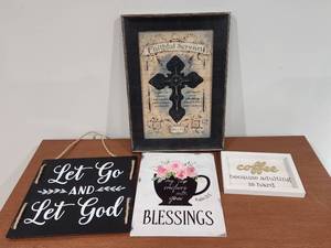 lot 244 image: Religious Inspirational Wall Sign Set - 4 Pieces