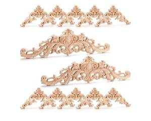 lot 37221 image: 3 Pieces Wood Appliques Onlays, Decorative Wooden Applique Trim Carved Unpainted DIY Onlay for Bed, Door, Cabinet, Dresser, Wardrobe, Furniture Decoration, 2 Sizes - Retail $19