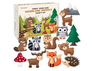 lot 37225 image: Woodland Animals Craft Kit Kids DIY Crafting and Sewing Set Woodland Animals Felt Plushie for Girls and Boys Educational Beginners Sewing Set Sewing Kits for Kids Age 8 9 10 11 12 - Retail $25