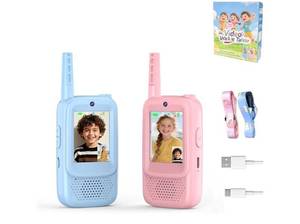lot 37228 image: Kid Walkie Talkies for Kids 2 Pack, Long Range Rechargeable Walkie Talkies for Kids with LCD Screen & Earpieces, for Outdoor Adventures, Camping, Hiking, Birthday - Retail $17