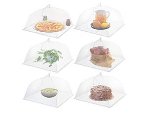 lot 37255 image: Simply Genius Pop-Up Mesh Food Covers - 17 x 17 in, White, 6 Pack, Large & Tall - Reusable & Collapsible Food Tents for Outdoor Serving - Retail $14