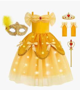 lot 37256 image: Light Up Princess Dress for Girls Yellow Princess Lighted Dress Up for Halloween Carnival Cosplay Birthday Party - Retail $23