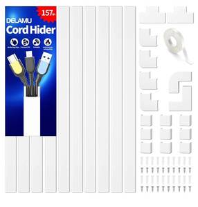 lot 37257 image: Cord Hider, 157in Wire Covers for Cords on Wall, Premium Cable Hider Cord Covers for Wires, Cable Management Wire Hiders for TV, Cable Raceway Kit, W0.95 H0.55in, White - Retail $15