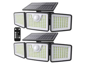 lot 37259 image: 2500LM Solar Lights Outdoor with Motion Sensor,3 Head 270° Wide Angle Street Area Lights,IP65 Waterproof Security Lighting with 3 Modes(Remote,2 Pcs) - Retail $29