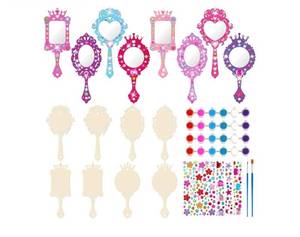 lot 37261 image: 8 Sets Wooden Mirror Craft for Girls Kid DIY Decorate Your Own Princess Mirror Unbreakable Paint Hand for Princess Tea Party Gift for Back to School Christmas Birthday Art Activities Favors - Retail $13