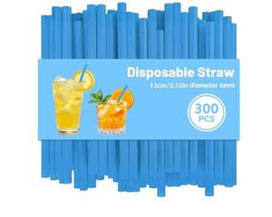 lot 37262 image: 300 Pack Blue Cocktail Straws 5.12inch Short Straws for Drinks, 0.24inch Diameter Disposable Plastic Straws for Boba, Coffee, Milkshakes, Perfect for Bar, Party, Daily Use.(Blue) - Retail $10