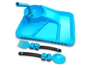 lot 37266 image: Construction Toddler Plates - Construction Utensils for Toddlers - Easter and Birthday Gift Toddler Utensils for 1 2 3 4 5 6 7 year - Blue - Retail $19