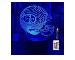 lot 37271 image: Football Helmet Shape 3D LED Optical Illusion Acrylic Night Light, 7 Colors Change Dimmable USB Powered Bedroom Decoration Table Lamp Birthday Christmas Gift for Kids, Men, Women, SF Fans - Retail $16