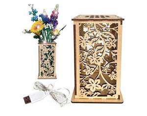 lot 37272 image: Wooden Vase for Lego Flowers, Display Stand for Lego Flower, Cool Artistic Carving Vase with Hollow Flower Pattern for Flower Lovers (Wood) - Retail $16