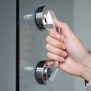 lot 37278 image: Glass Door and Window Handle, Suction Cup Bathroom Sliding Doors Handles, Non-Porous Handles Shower Grab Bars, Cabinets and Wardrobes Non-Marking Handle (Sliver) - Retail $15